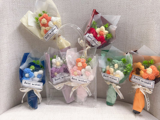 2 Mini Yarn Flower Bouquets with Gift Bag