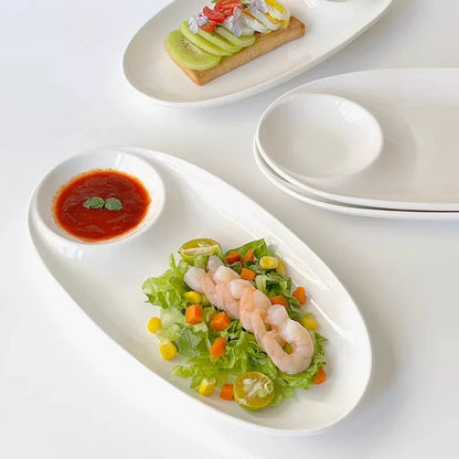 Oval Serving Plate with Sauce Well