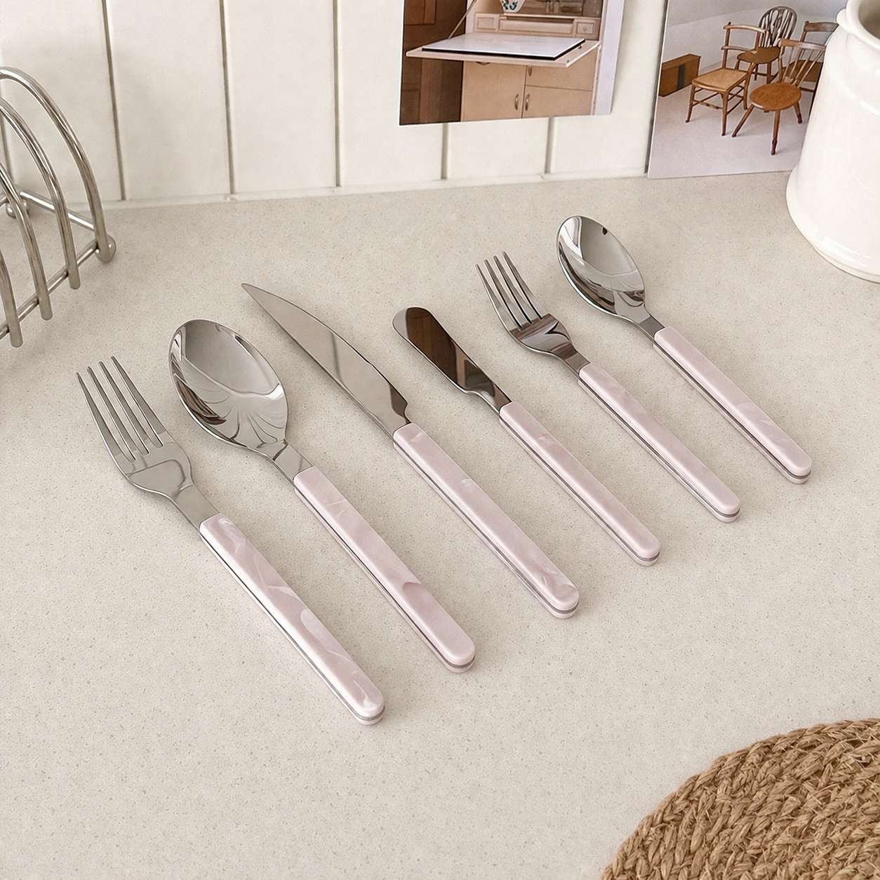 Marine Cutlery Set - Pink Marble Pattern