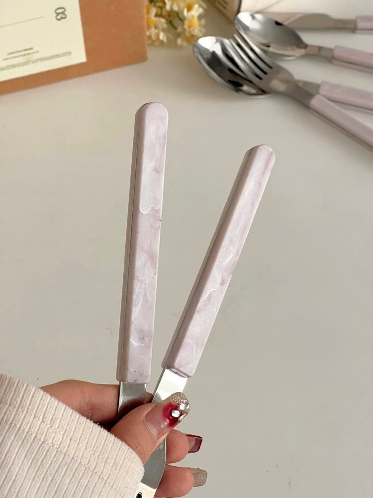 Marine Cutlery Set - Pink Marble Pattern
