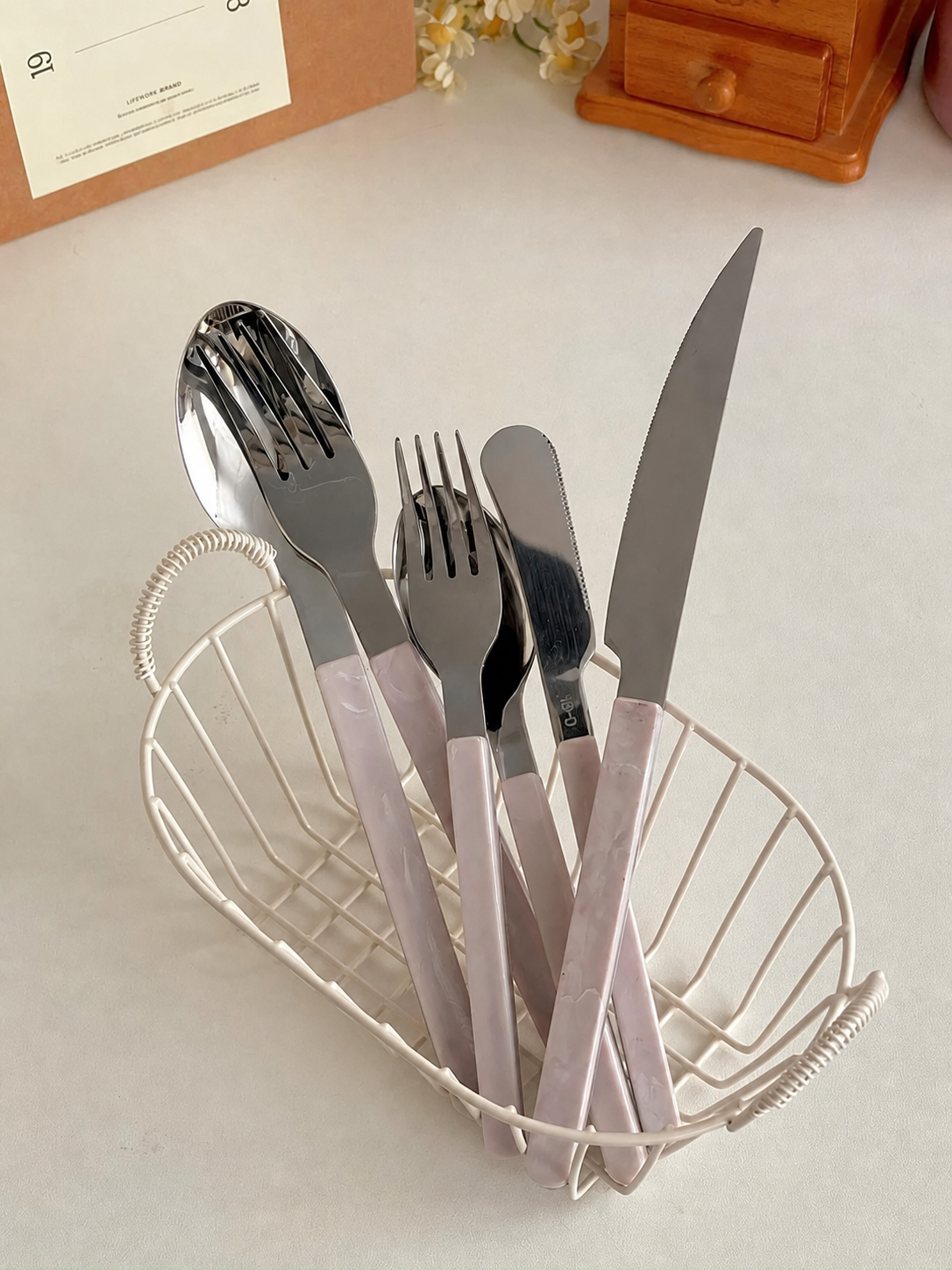 Marine Cutlery Set - Pink Marble Pattern