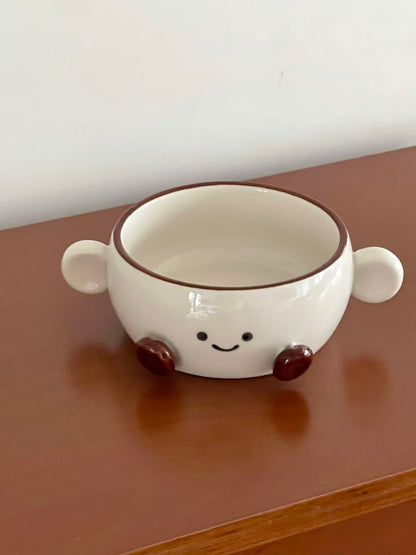 Smiley Bean Ceramic Collection-Double Handle Bowl