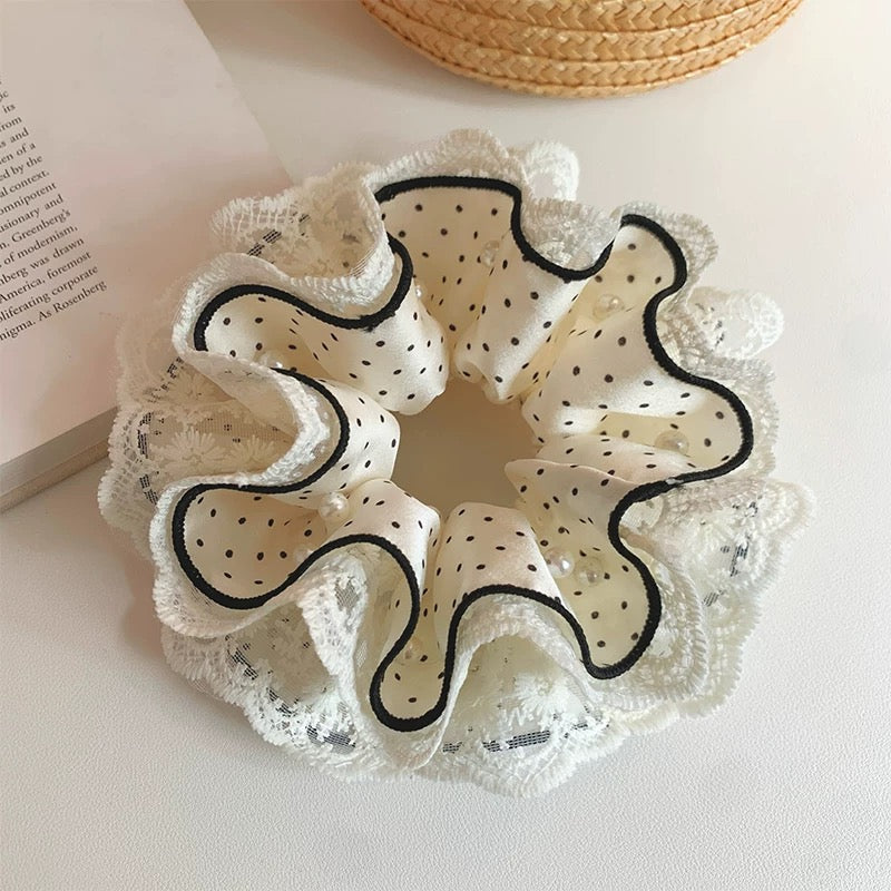 Polka Pearl Lace Scrunchie