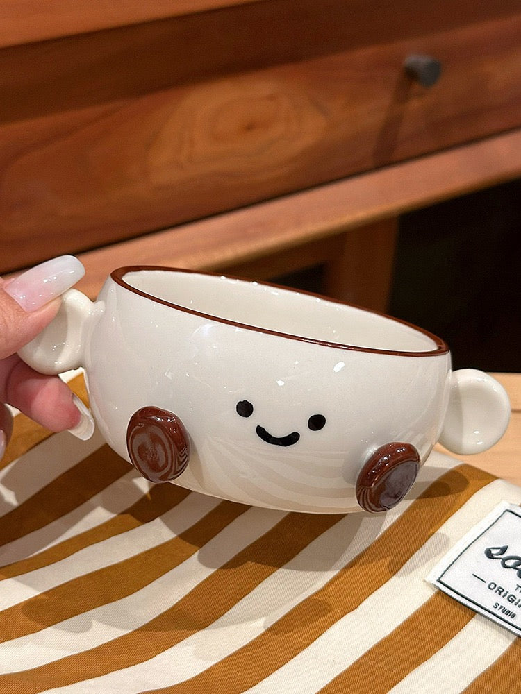 Smiley Bean Ceramic Collection-Double Handle Bowl