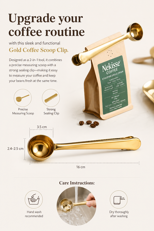 Gold Coffee Scoop Clip (2-in-1)