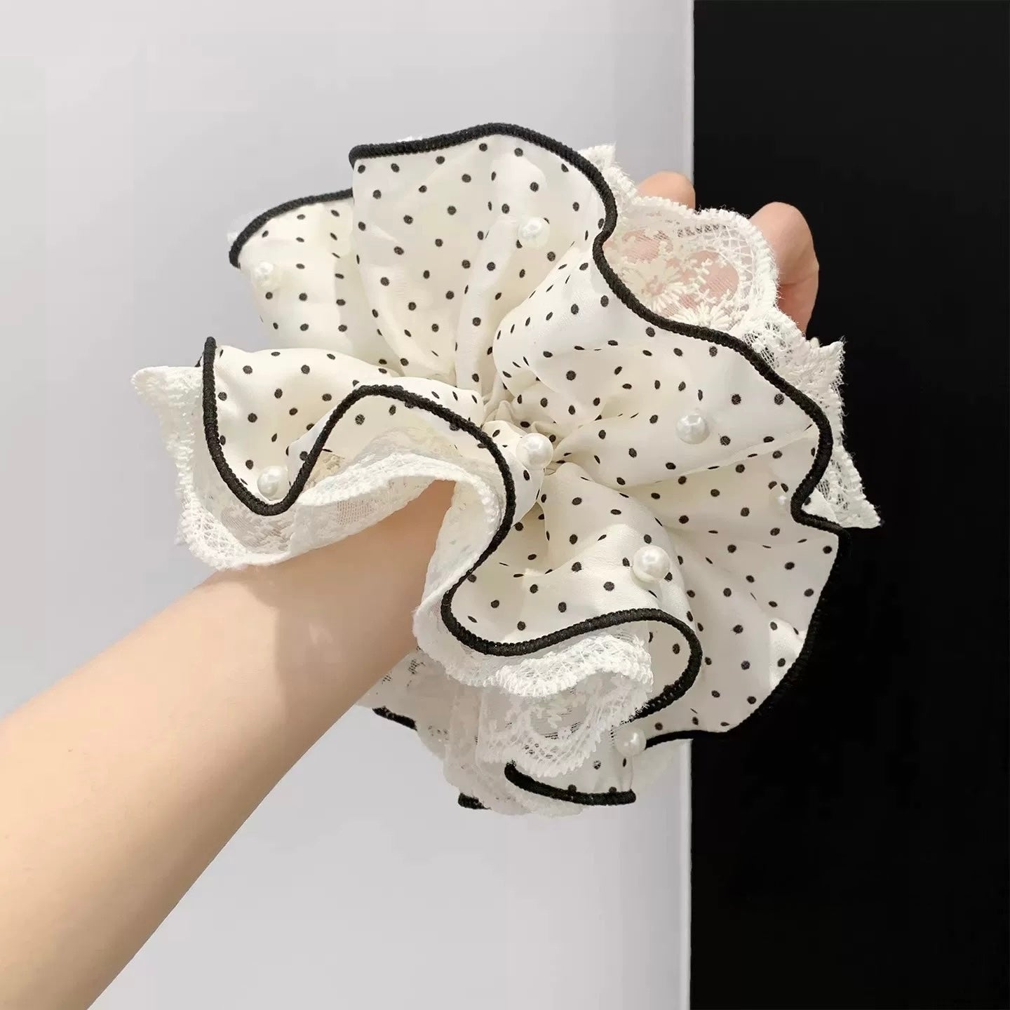 Polka Pearl Lace Scrunchie
