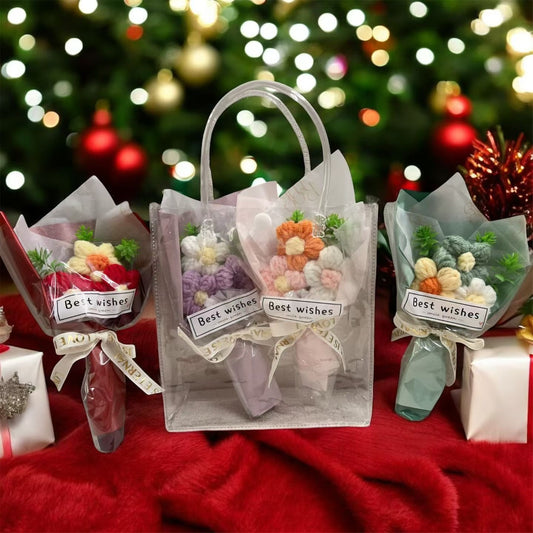 2 Mini Yarn Flower Bouquets with Gift Bag