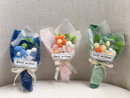 2 Mini Yarn Flower Bouquets with Gift Bag
