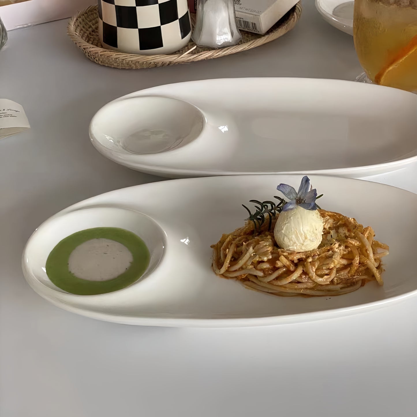 Oval Serving Plate with Sauce Well