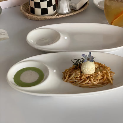Oval Serving Plate with Sauce Well