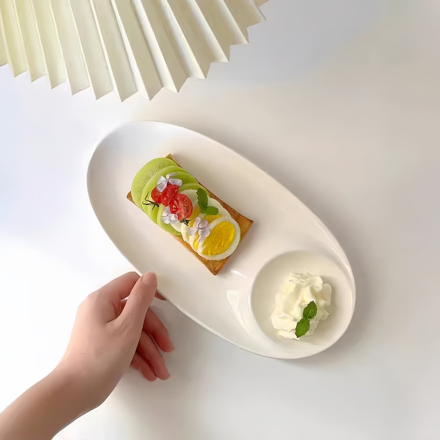 Oval Serving Plate with Sauce Well