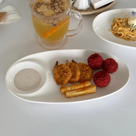 Oval Serving Plate with Sauce Well